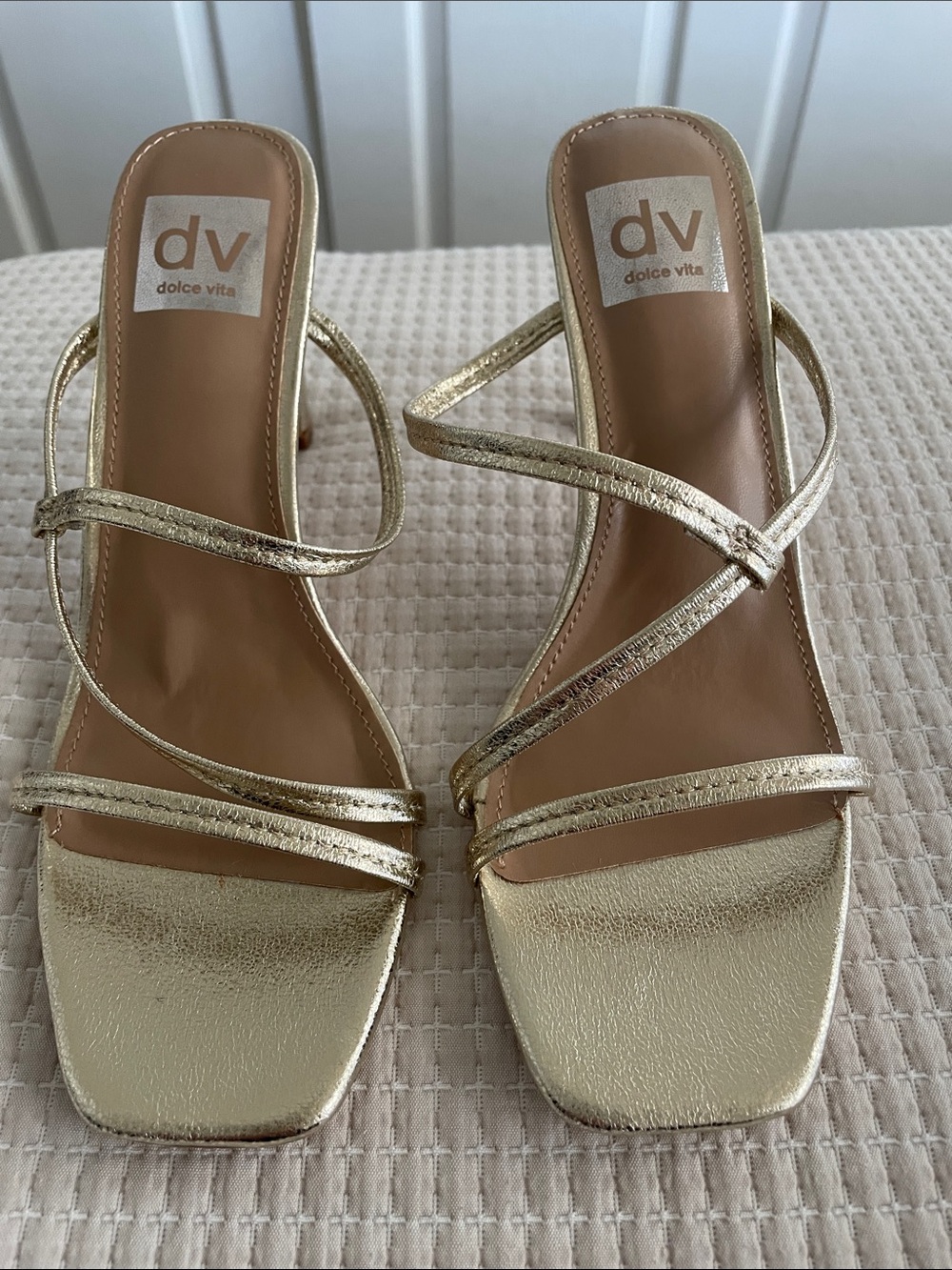 Dolce Vita Metallic Gold Strappy Square-Toe Heels